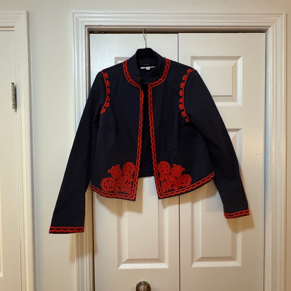 Boden Black Blazer with Red Embroidery